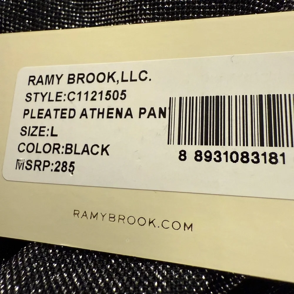 NWT Ramy Brook Pleated Athena Pants Black with Silver Metallic Knit Wide-Leg - Picture 8 of 8